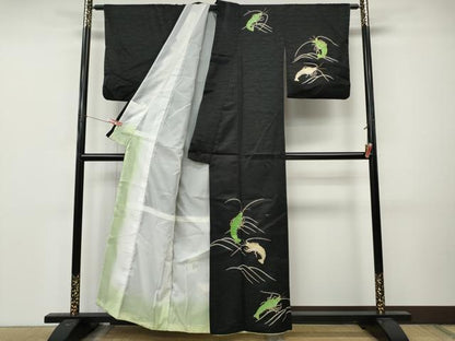 平和屋着物●訪問着　伊勢海老　黒地　金彩　洗える着物　CABL8794ut
