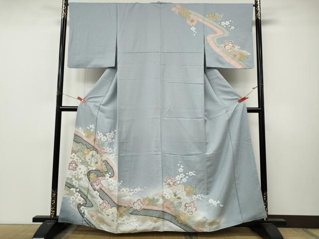 平和屋着物●訪問着　絞り　流水舞花文　暈し染め　金彩　正絹　逸品　CABL8800ut