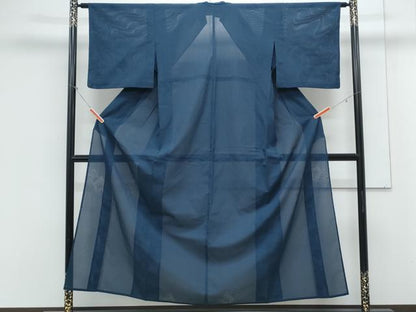 平和屋着物＊夏物　色無地　縦絽　菱文紗　留紺色　正絹　逸品　CABL8809th
