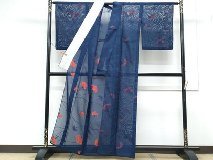 平和屋着物＊夏物　小紋　紗　草花文　正絹　逸品　CABL8812th