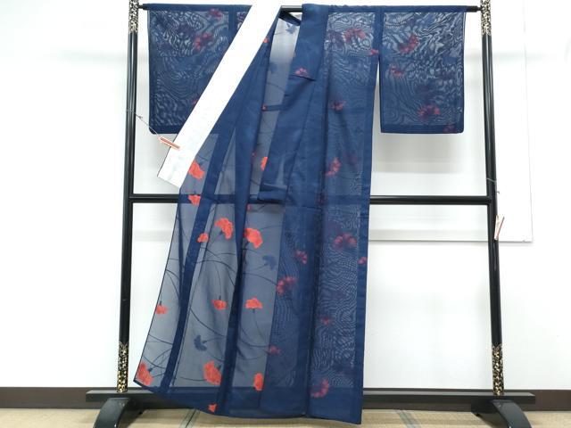平和屋着物＊夏物　小紋　紗　草花文　正絹　逸品　CABL8812th
