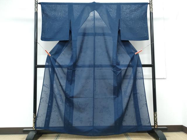 平和屋着物＊夏物　色無地　絽　舞蝶紋紗　留紺色　正絹　逸品　CABL8831th