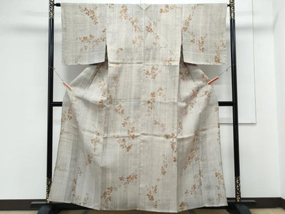 平和屋着物＊夏物　小紋　生紬　紗　草葉文　正絹　逸品　CABL8836th