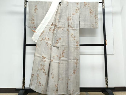 平和屋着物＊夏物　小紋　生紬　紗　草葉文　正絹　逸品　CABL8836th