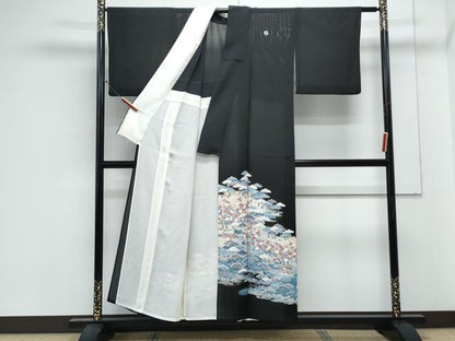 平和屋着物＊夏物　黒留袖　絽　友禅　作家物　鴛鴦風景文　暈し染め　正絹　逸品　CABL8840th