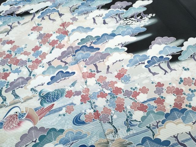 平和屋着物＊夏物　黒留袖　絽　友禅　作家物　鴛鴦風景文　暈し染め　正絹　逸品　CABL8840th