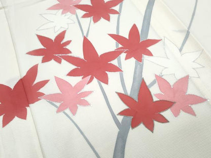 平和屋着物＊夏物　訪問着　絽　駒刺繍　枝楓文　銀彩　正絹　逸品　CABL8855th