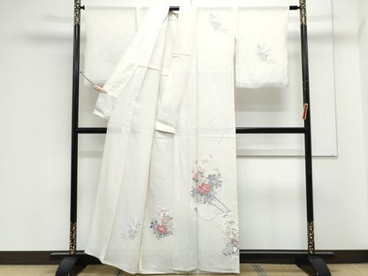 平和屋着物＊夏物　訪問着　絽　友禅　草花文　正絹　逸品　CABL8904th