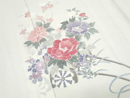 平和屋着物＊夏物　訪問着　絽　友禅　草花文　正絹　逸品　CABL8904th