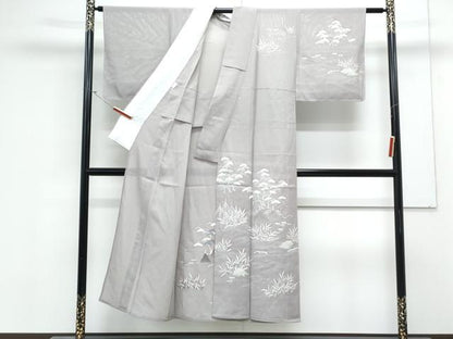 平和屋着物＊夏物　訪問着　絽　駒刺繍　風景文　銀彩　五泉　正絹　逸品　CABL8908th