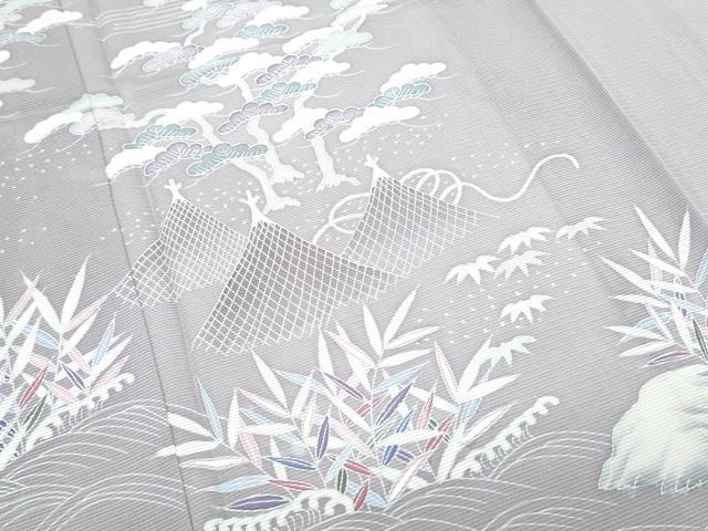 平和屋着物＊夏物　訪問着　絽　駒刺繍　風景文　銀彩　五泉　正絹　逸品　CABL8908th