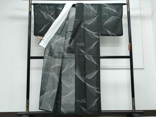 平和屋着物＊夏物　小紋　絽　吉祥文　黒地　洗える着物　CABL8910th