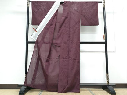 平和屋着物＊夏物　色無地　楓紋紗　葡萄色　正絹　逸品　CABL8917th