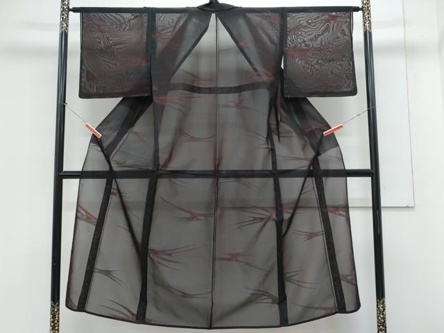 平和屋着物＊夏物　小紋　紗　吉祥文　黒地　正絹　逸品　未使用　CABL8983th