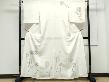 平和屋着物＊夏物　訪問着　絽　手書き　草花文　金銀糸　正絹　逸品　CABL8985th
