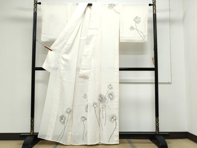 平和屋着物＊夏物　訪問着　絽　手書き　草花文　金銀糸　正絹　逸品　CABL8985th