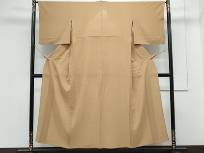 平和屋着物＊夏物　色無地　絽縮緬　飴色　正絹　逸品　CABL8989th