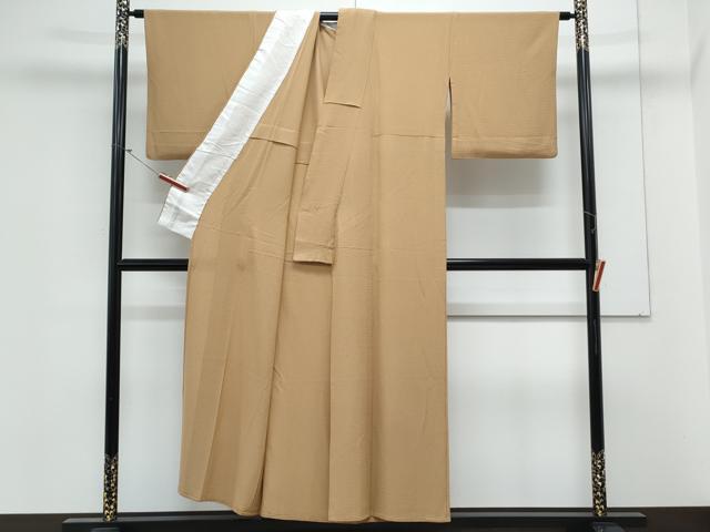 平和屋着物＊夏物　色無地　絽縮緬　飴色　正絹　逸品　CABL8989th