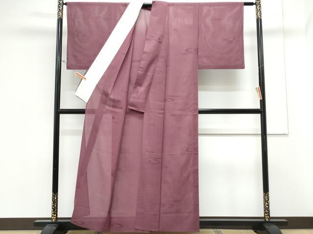 平和屋着物＊夏物　色無地　縦絽　吉祥紋紗　暗紅色　正絹　逸品　CABL8992th