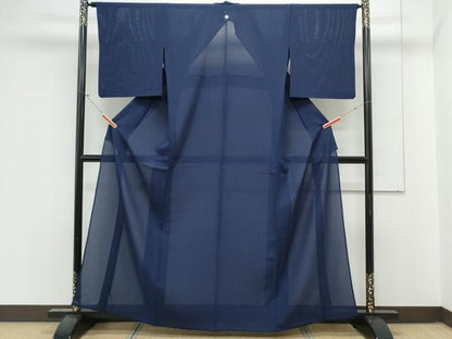 平和屋着物＊夏物　色無地　絽　鉄紺色　正絹　逸品　CABL9004th