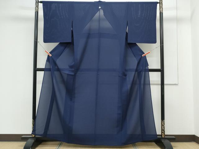 平和屋着物＊夏物　色無地　絽　鉄紺色　正絹　逸品　CABL9004th