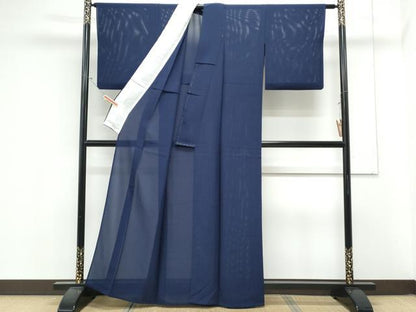 平和屋着物＊夏物　色無地　絽　鉄紺色　正絹　逸品　CABL9004th