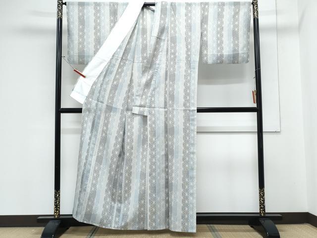 平和屋着物＊夏物　小紋　紗　麻の葉間道　洗える着物　CABL9046th