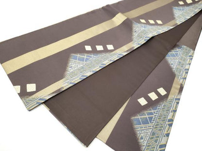 平和屋着物●六通柄袋帯 幾何学文様 金糸 正絹 逸品 CABL9602hy