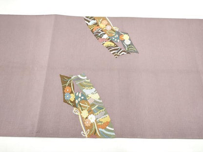 平和屋着物●爪搔き本綴れ　八寸名古屋帯　几帳草花文　金銀糸　正絹　逸品　CABL9606hy