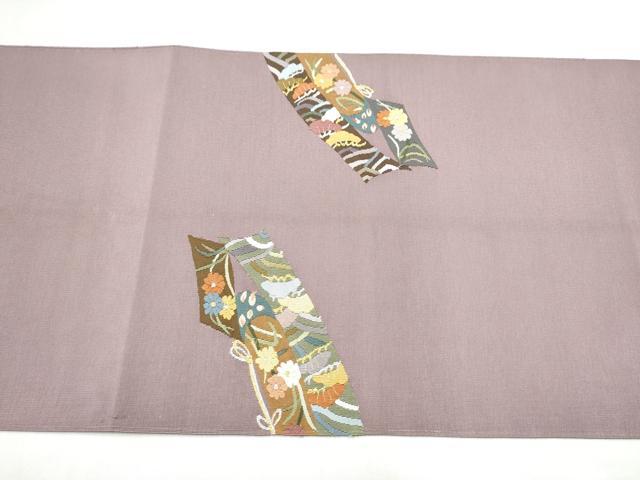 平和屋着物●爪搔き本綴れ　八寸名古屋帯　几帳草花文　金銀糸　正絹　逸品　CABL9606hy