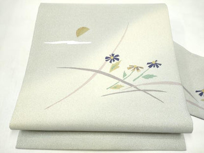 平和屋着物●九寸名古屋帯　刺繍　枝花文　金糸　正絹　逸品　CABL9607hy