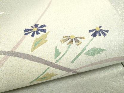 平和屋着物●九寸名古屋帯　刺繍　枝花文　金糸　正絹　逸品　CABL9607hy
