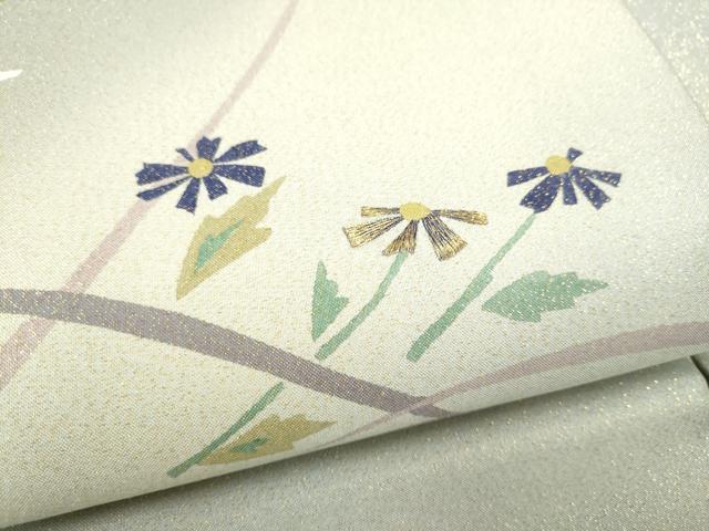 平和屋着物●九寸名古屋帯　刺繍　枝花文　金糸　正絹　逸品　CABL9607hy