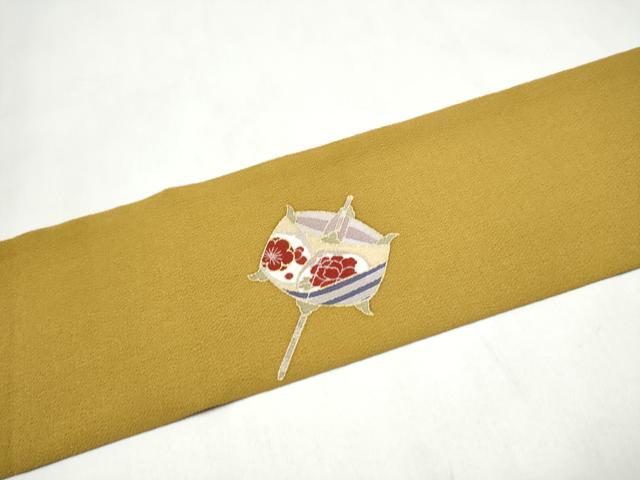 平和屋着物●九寸名古屋帯　糸巻き花蝶文　金彩　鬼しぼ縮緬　正絹　逸品　CABL9608hy