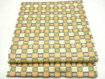 平和屋着物●全通柄　九寸名古屋帯　市松吉祥文　正絹　逸品　CABL9610hy