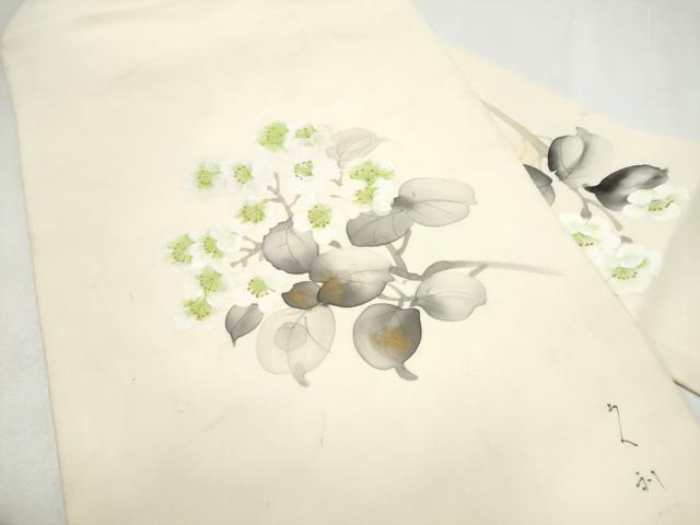 平和屋着物●塩瀬　九寸名古屋帯　作家物　手描き　枝梅文　金彩　正絹　逸品　CABL9611hy