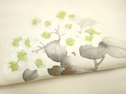 平和屋着物●塩瀬　九寸名古屋帯　作家物　手描き　枝梅文　金彩　正絹　逸品　CABL9611hy