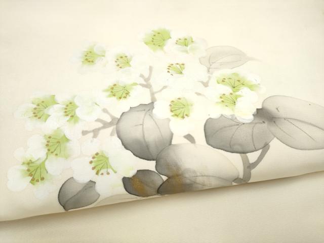 平和屋着物●塩瀬　九寸名古屋帯　作家物　手描き　枝梅文　金彩　正絹　逸品　CABL9611hy