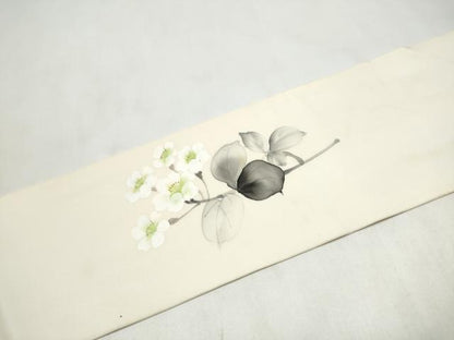 平和屋着物●塩瀬　九寸名古屋帯　作家物　手描き　枝梅文　金彩　正絹　逸品　CABL9611hy