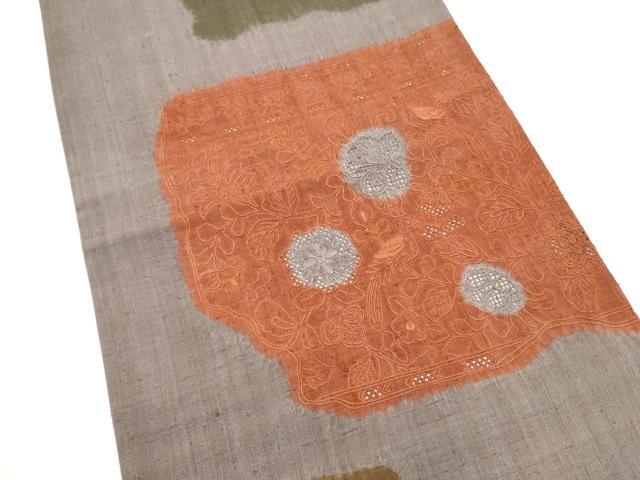 平和屋着物●中国三大刺繍　スワトウ相良刺繍　九寸名古屋帯　紬地　花唐草文　正絹　逸品　CABL9613hy