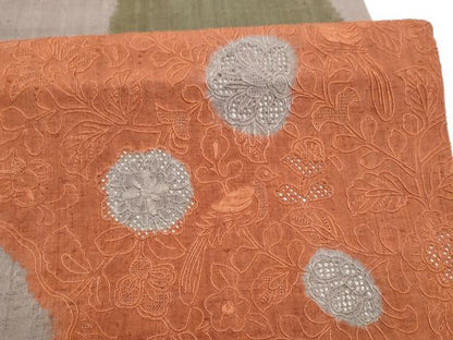 平和屋着物●中国三大刺繍　スワトウ相良刺繍　九寸名古屋帯　紬地　花唐草文　正絹　逸品　CABL9613hy