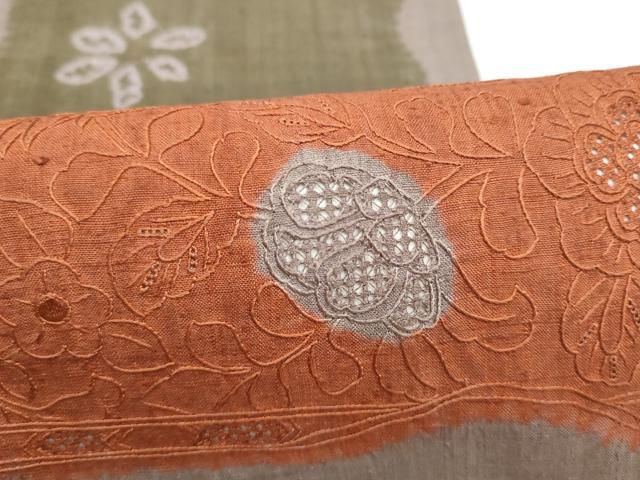 平和屋着物●中国三大刺繍　スワトウ相良刺繍　九寸名古屋帯　紬地　花唐草文　正絹　逸品　CABL9613hy