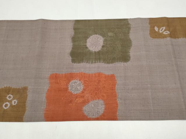 平和屋着物●中国三大刺繍　スワトウ相良刺繍　九寸名古屋帯　紬地　花唐草文　正絹　逸品　CABL9613hy
