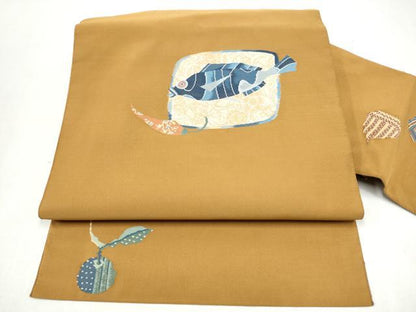 平和屋着物●八寸名古屋帯　綴れ　魚　正絹　逸品　CABL9614hy