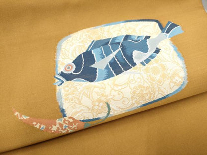 平和屋着物●八寸名古屋帯　綴れ　魚　正絹　逸品　CABL9614hy