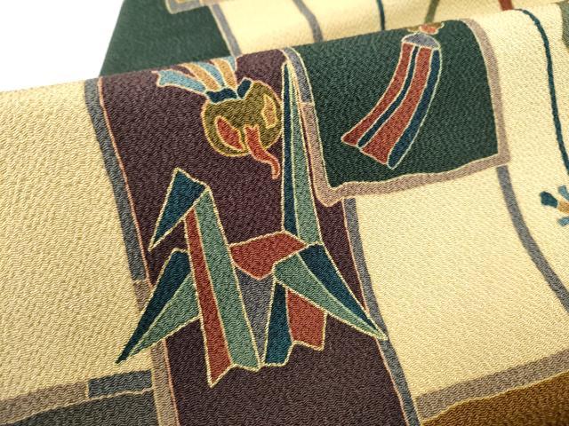 平和屋着物●全通柄　九寸名古屋帯　玩具　成物　鬼しぼ縮緬　正絹　逸品　CABL9619hy