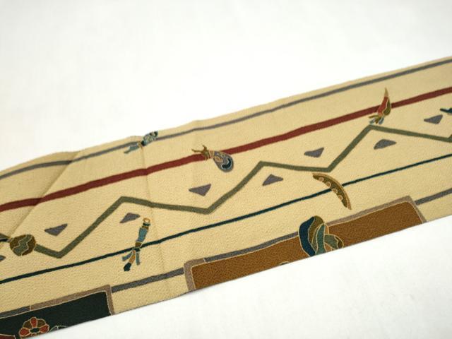 平和屋着物●全通柄　九寸名古屋帯　玩具　成物　鬼しぼ縮緬　正絹　逸品　CABL9619hy