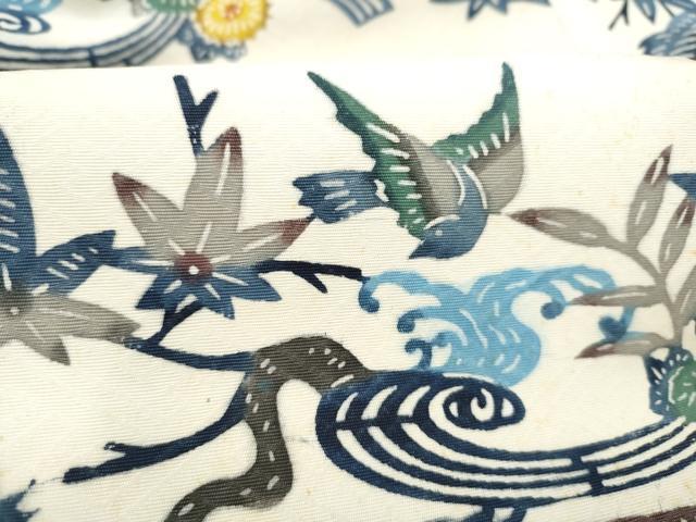 平和屋着物●九寸名古屋帯　紅型　休み鳥花文　正絹　逸品　CABL9624hy