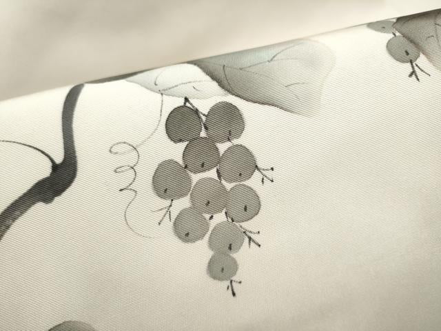 平和屋着物●塩瀬　九寸名古屋帯　作家物　手描き　葡萄蔦の葉文　正絹　逸品　CABL9625hy