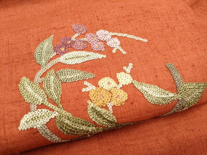 平和屋着物●中国三大刺繍　総相良刺繍　九寸名古屋帯　紬地　花唐草文　正絹　逸品　CABL9629hy